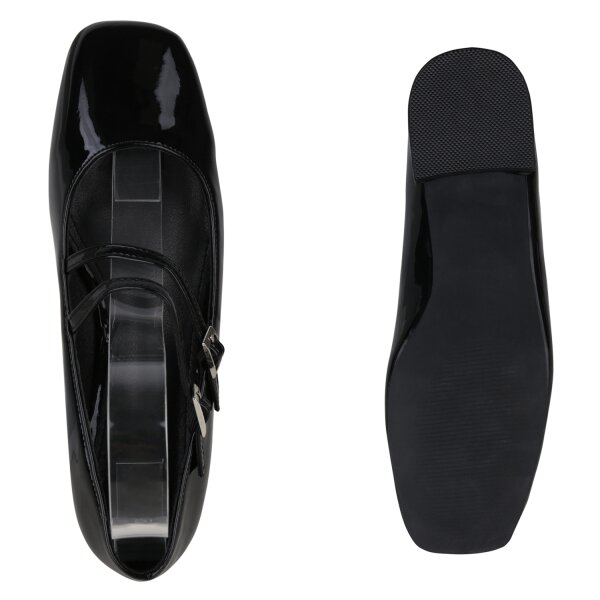 Stiefelparadies Damen Riemchenballerinas In Schwarz Lack