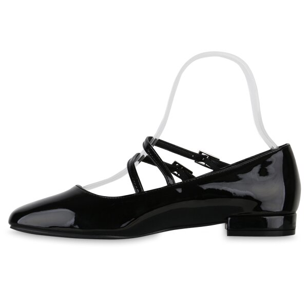Stiefelparadies Damen Riemchenballerinas in Schwarz Lack