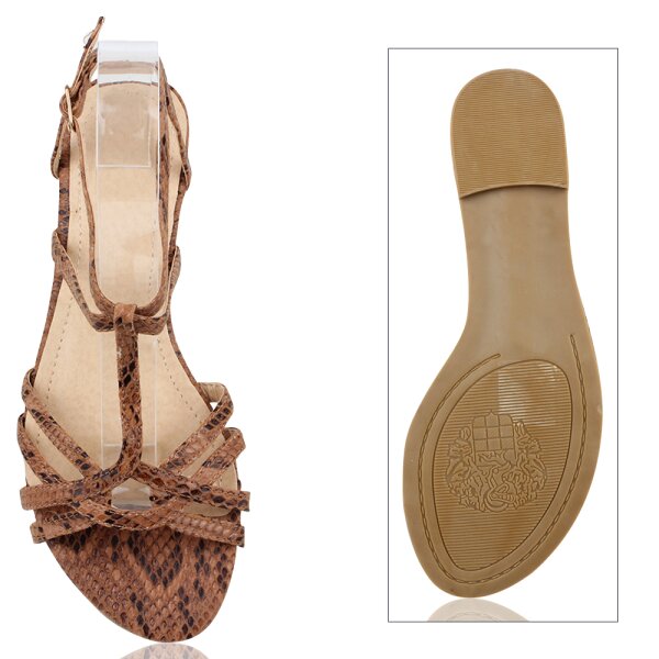 Stiefelparadies Damen Riemchensandalen In Braun Snake