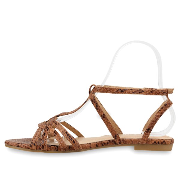 Stiefelparadies Damen Riemchensandalen in Braun Snake