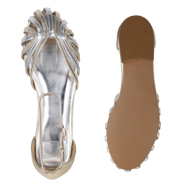 Stiefelparadies Damen Riemchensandalen In Gold Silber