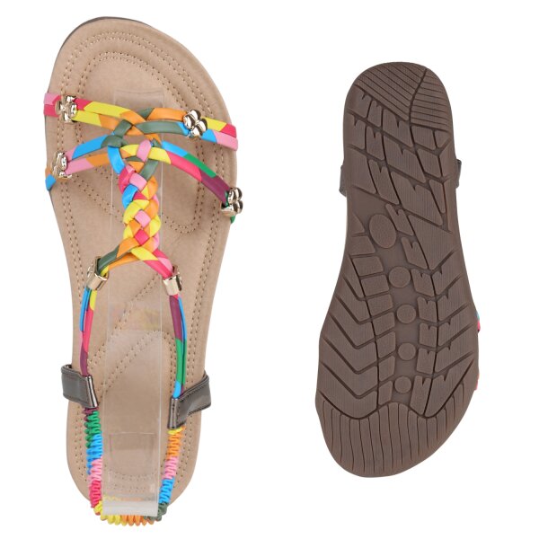 Stiefelparadies Damen Riemchensandalen In Rosa Blau Gelb Metallic