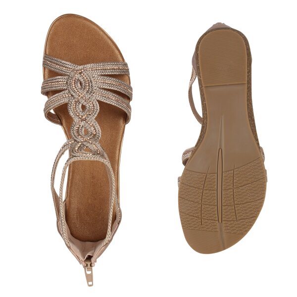 Stiefelparadies Damen Riemchensandalen In Rose Gold