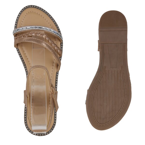 Stiefelparadies Damen Riemchensandalen In Rose Gold