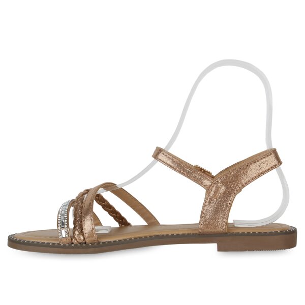 Stiefelparadies Damen Riemchensandalen in Rose Gold