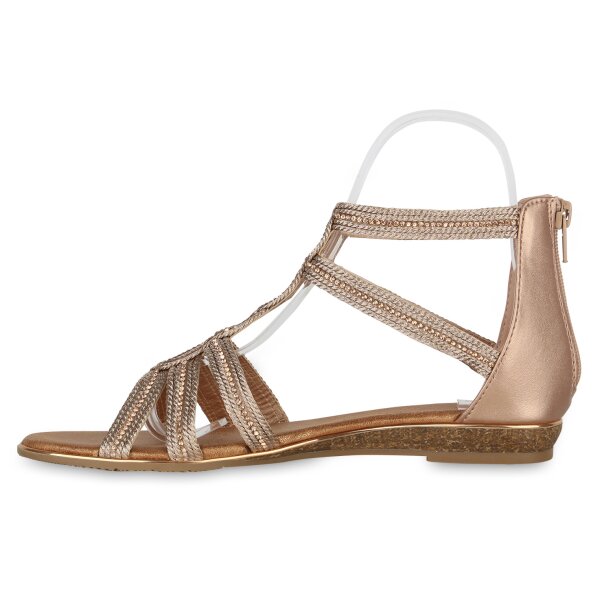 Stiefelparadies Damen Riemchensandalen in Rose Gold