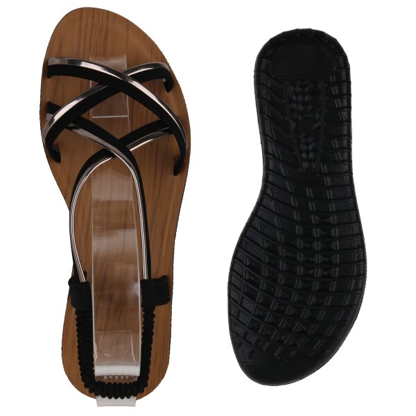 Stiefelparadies Damen Riemchensandalen In Schwarz Bronze Metallic