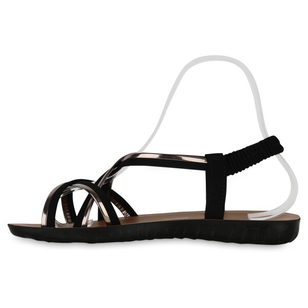Stiefelparadies Damen Riemchensandalen in Schwarz Bronze Metallic