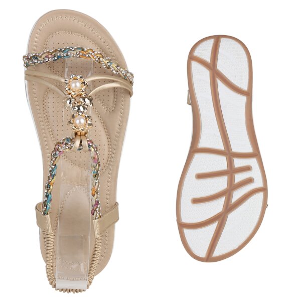 Stiefelparadies Damen Riemchensandalen In Tan Muster