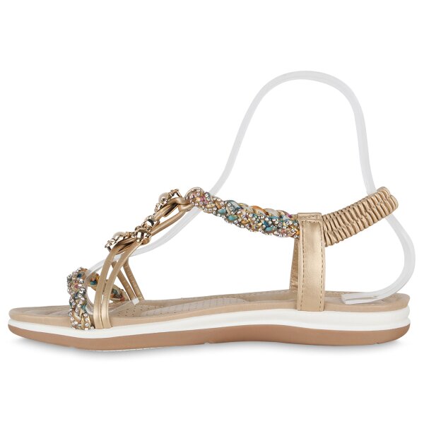 Stiefelparadies Damen Riemchensandalen in Tan Muster