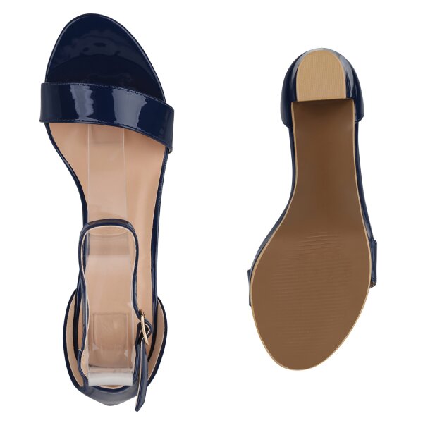 Stiefelparadies Damen Riemchensandaletten In Dunkelblau Lack