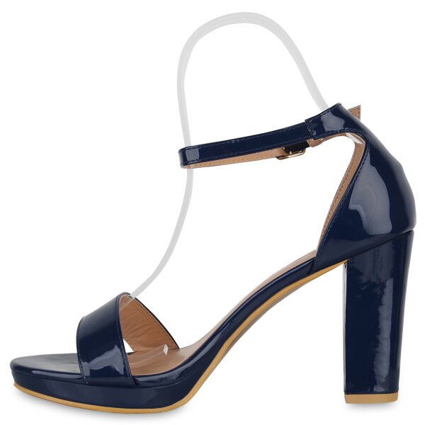 Stiefelparadies Damen Riemchensandaletten in Dunkelblau Lack