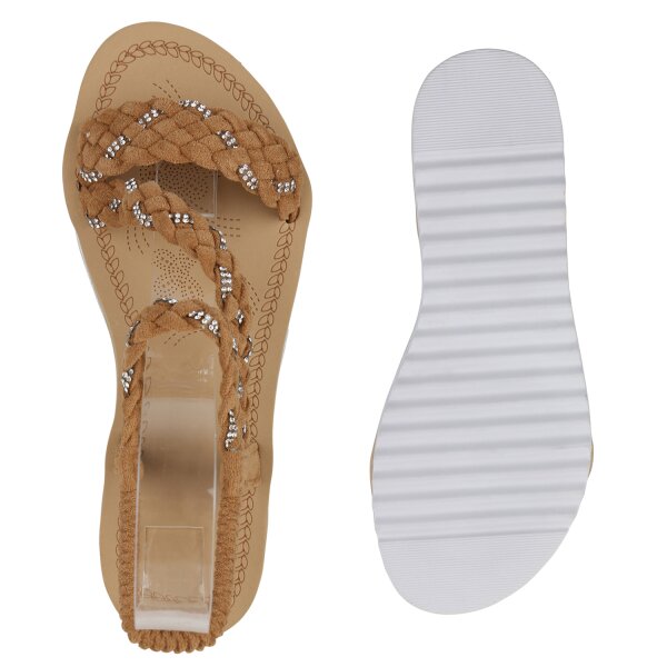 Stiefelparadies Damen Riemchensandaletten In Hellbraun