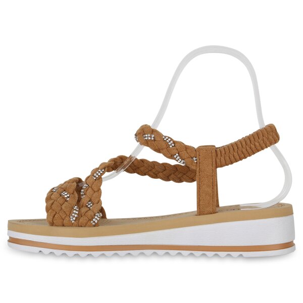 Stiefelparadies Damen Riemchensandaletten in Hellbraun