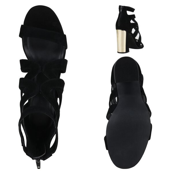 Stiefelparadies Damen Riemchensandaletten In Schwarz