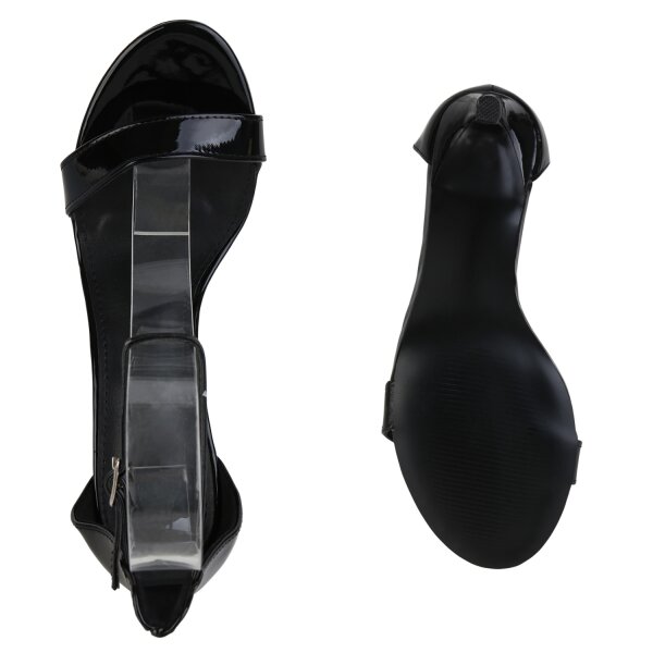 Stiefelparadies Damen Riemchensandaletten In Schwarz Lack