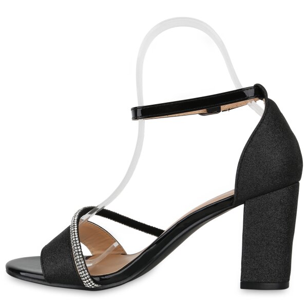 Stiefelparadies Damen Riemchensandaletten in Schwarz Lack