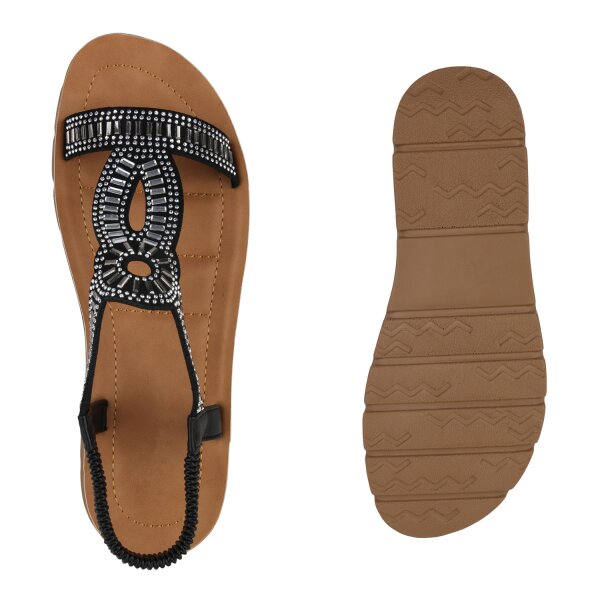 Stiefelparadies Damen Riemchensandaletten In Schwarz