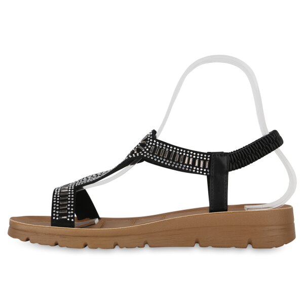 Stiefelparadies Damen Riemchensandaletten in Schwarz