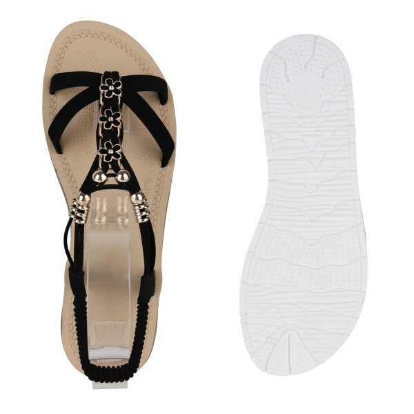 Stiefelparadies Damen Riemchensandaletten In Schwarz