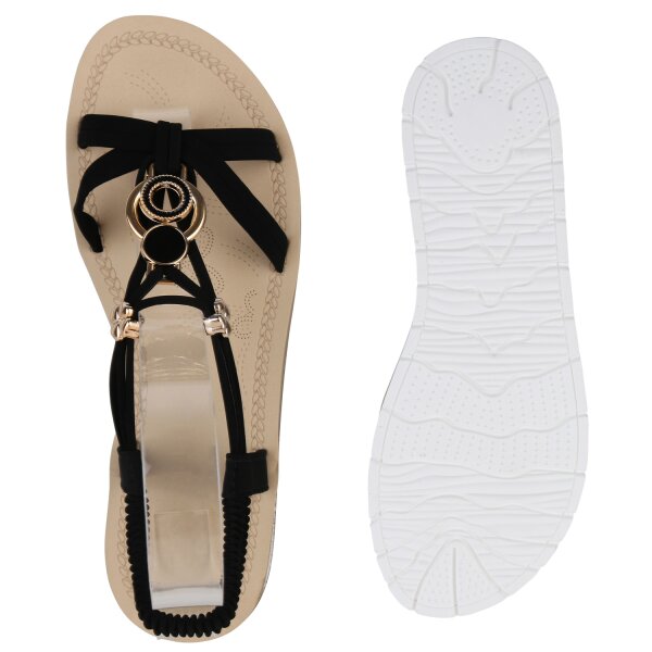 Stiefelparadies Damen Riemchensandaletten In Schwarz