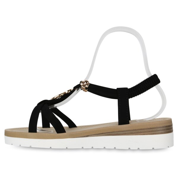 Stiefelparadies Damen Riemchensandaletten in Schwarz