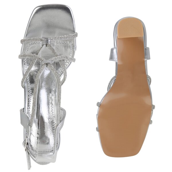 Stiefelparadies Damen Riemchensandaletten In Silber