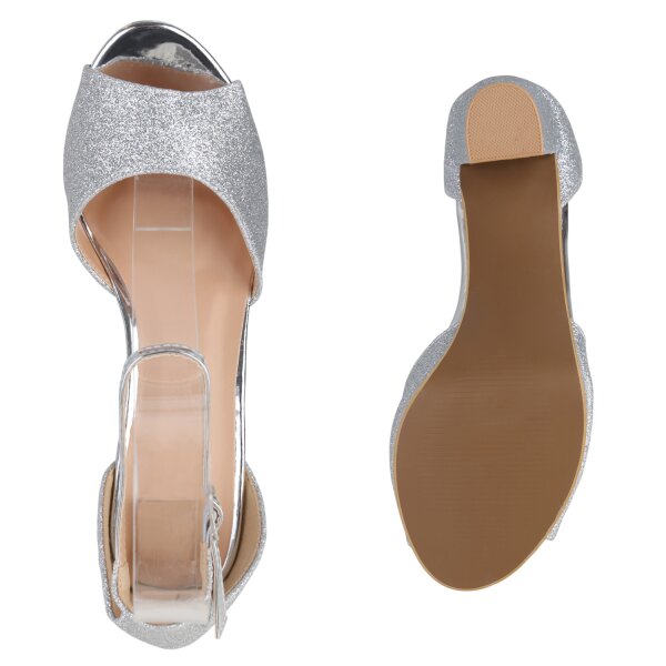 Stiefelparadies Damen Riemchensandaletten In Silber