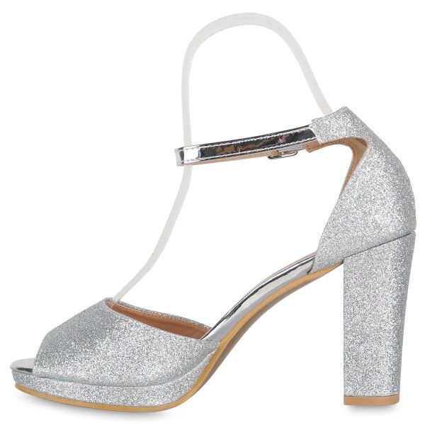 Stiefelparadies Damen Riemchensandaletten in Silber