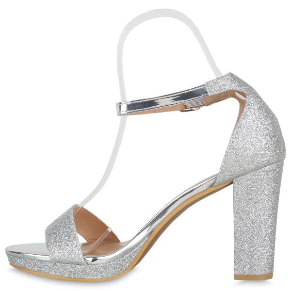 Stiefelparadies Damen Riemchensandaletten in Silber