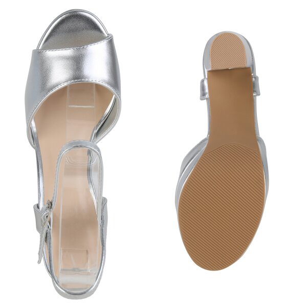 Stiefelparadies Damen Riemchensandaletten In Silber