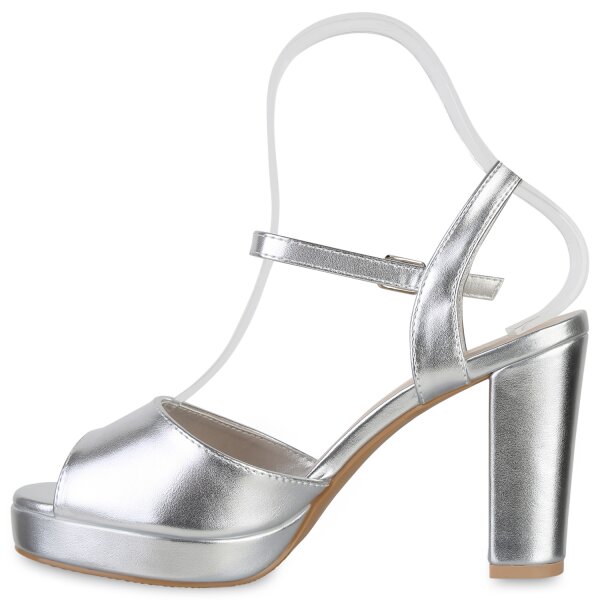 Stiefelparadies Damen Riemchensandaletten in Silber