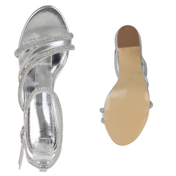 Stiefelparadies Damen Riemchensandaletten In Silber