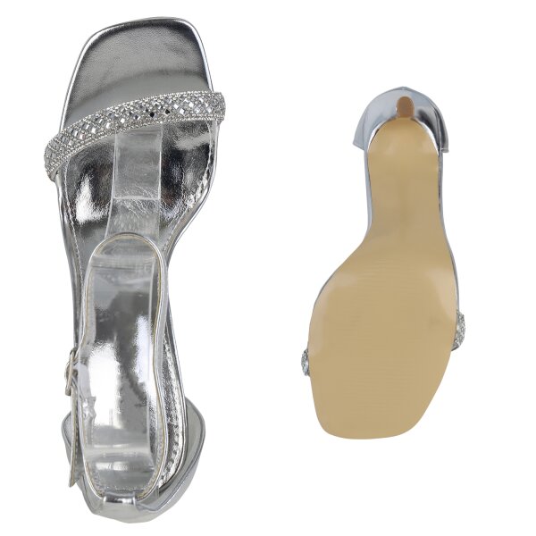 Stiefelparadies Damen Riemchensandaletten In Silber
