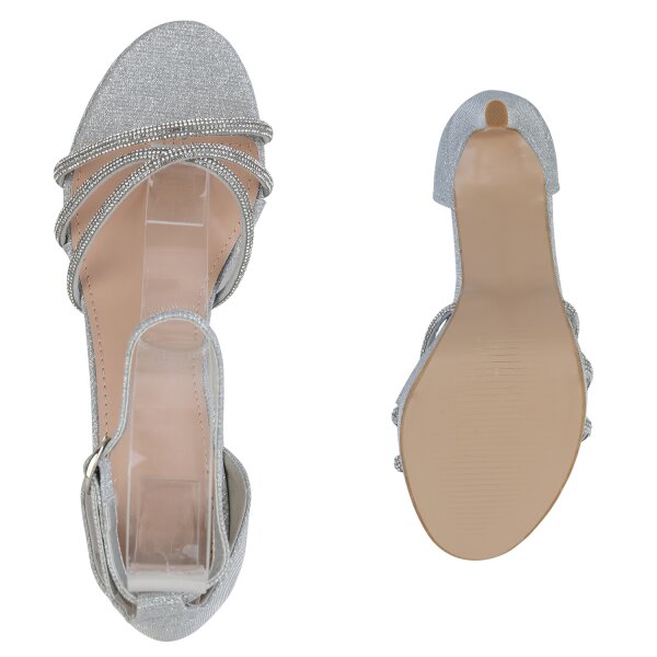 Stiefelparadies Damen Riemchensandaletten In Silber