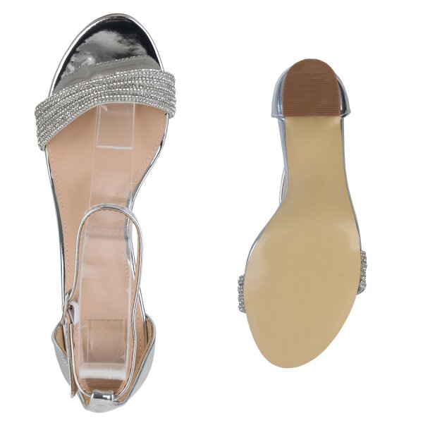 Stiefelparadies Damen Riemchensandaletten In Silber