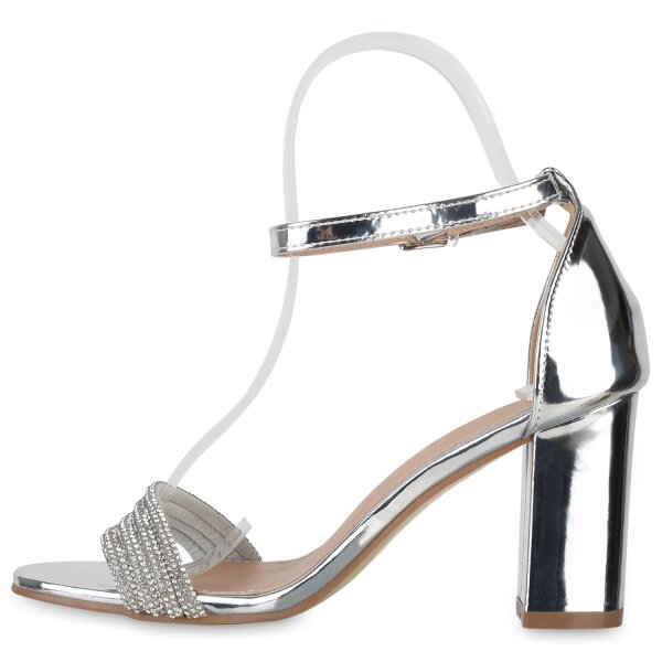 Stiefelparadies Damen Riemchensandaletten in Silber