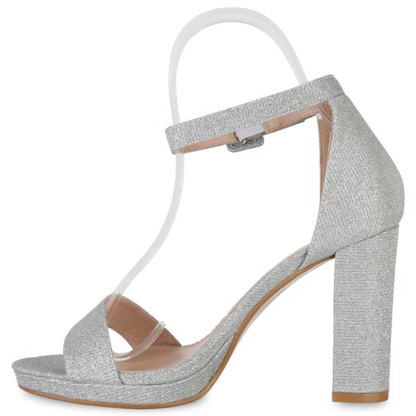 Stiefelparadies Damen Riemchensandaletten in Silber