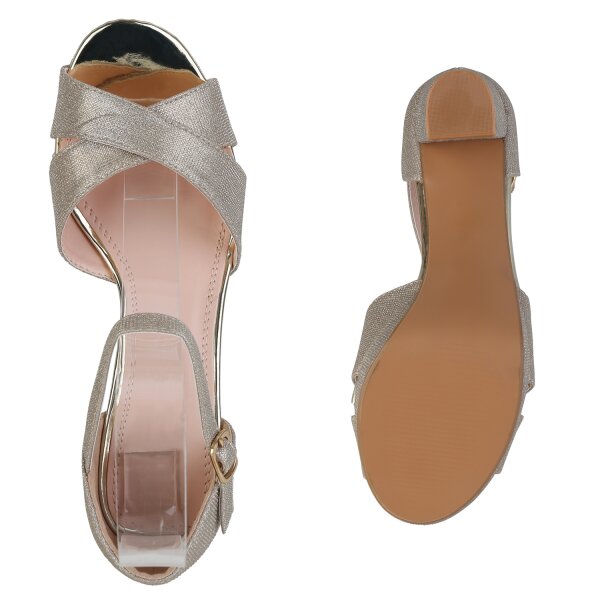 Stiefelparadies Damen Riemchensandaletten In Silber Lack