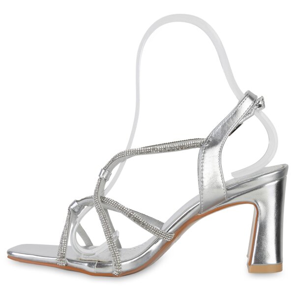 Stiefelparadies Damen Riemchensandaletten in Silber