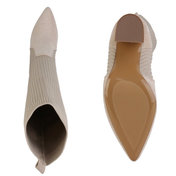 Stiefelparadies Damen Schlupfstiefel In Beige Velours