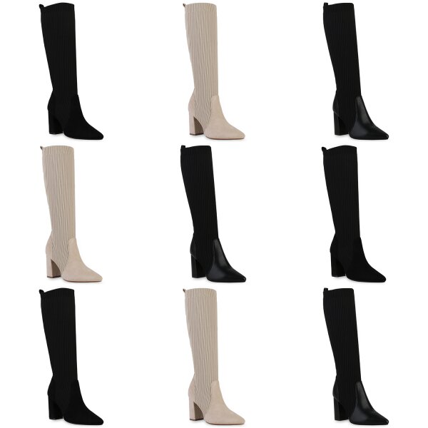 Stiefelparadies Damen Schlupfstiefel In Beige Velours