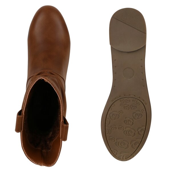 Stiefelparadies Damen Schlupfstiefeletten In Hellbraun