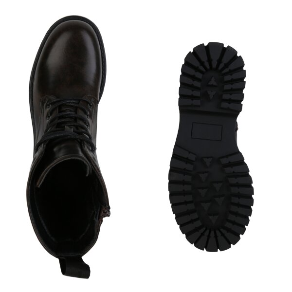 Stiefelparadies Damen Schnürstiefeletten In Dunkelrot