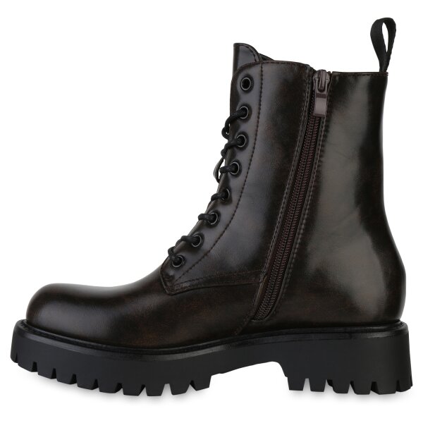 Stiefelparadies Damen Schnürstiefeletten in Dunkelrot