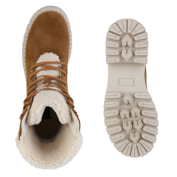 Stiefelparadies Damen Schnürstiefeletten In Hellbraun