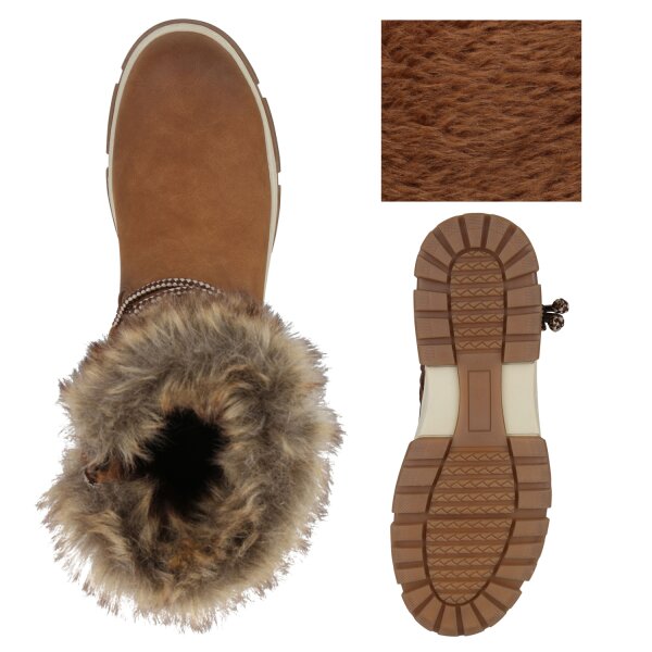 Stiefelparadies Damen Schnürstiefeletten In Hellbraun