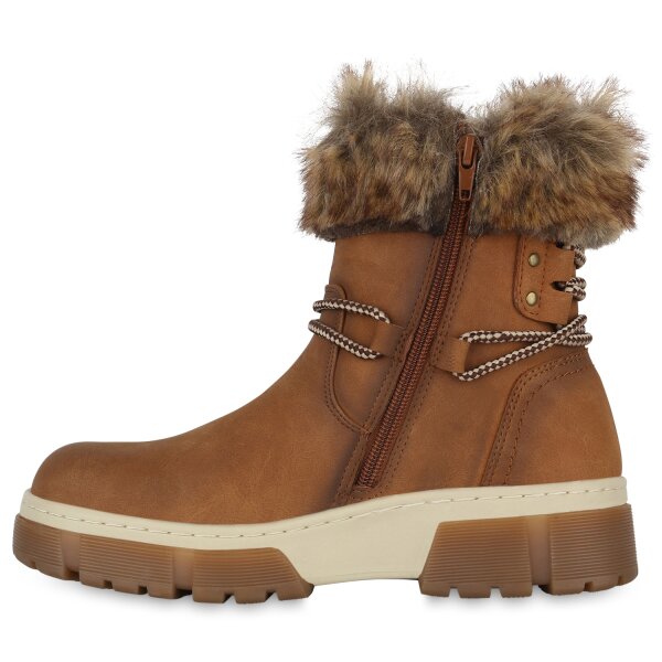 Stiefelparadies Damen Schnürstiefeletten in Hellbraun