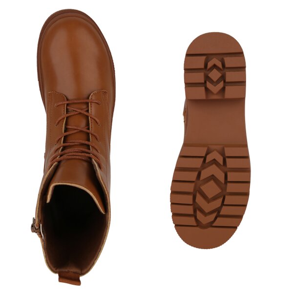 Stiefelparadies Damen Schnürstiefeletten In Hellbraun