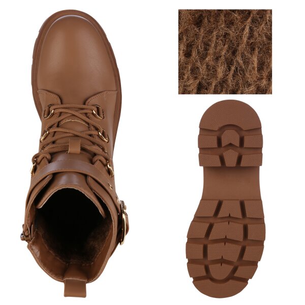 Stiefelparadies Damen Schnürstiefeletten In Hellbraun